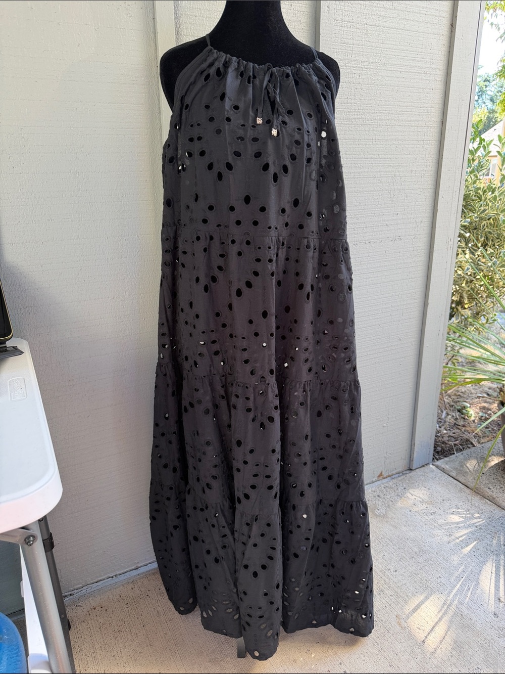 Dkny Black Eyelet Halter Maxi Dress